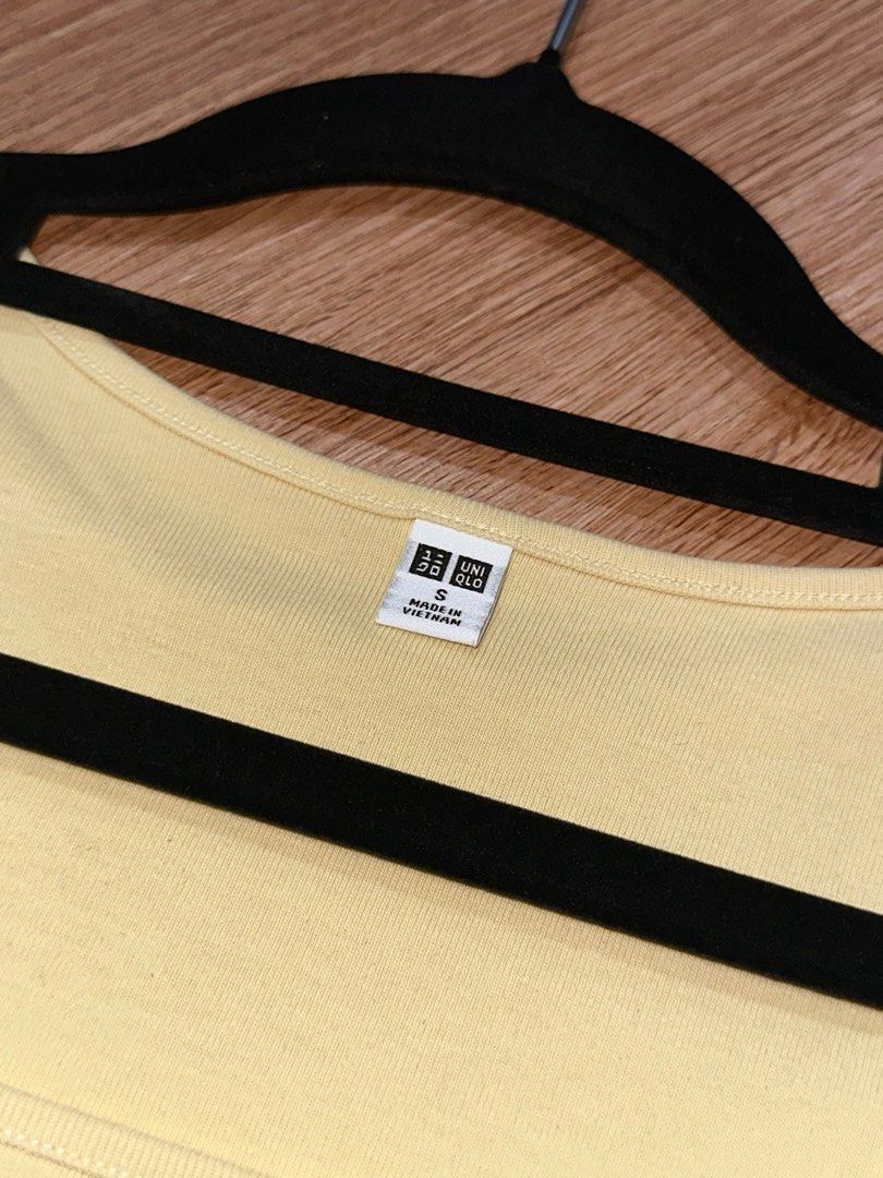 Uniqlo Yellow Square Neck Top (Category: Shirts) located in Manila. Submitted by decluttering77 (Listing ID 1375814538, Image 2). Description: - very good condition - perfect color for the summer - size s on tag MOP: GCASH *will not ship unless fully paid.