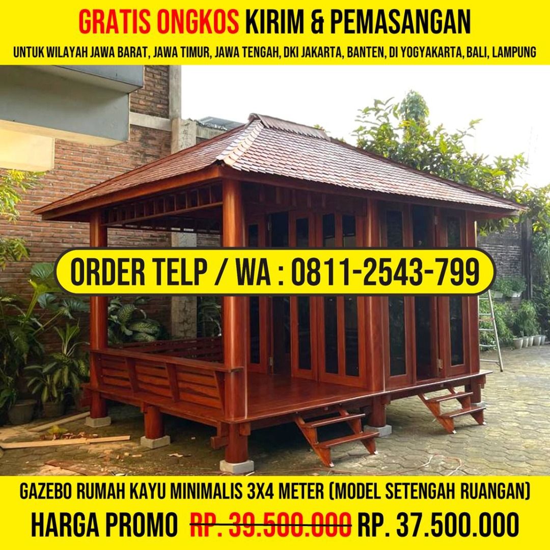 WA : 0811-2543-799, Rumah Kayu Gazebo Modern 3x4 Atap Sirap Ulin, Kediri (Kategori: Furnitur Antik) berada di Jakarta Barat. Dikirim oleh hlasyania07473 (ID iklan 1375653885, Gambar 1). Deskripsi: HP/WA: 0811-2543-799, Kami Adalah Produsen Gazebo Kayu, Rumah Kayu, Gazebo Minimalis, Rumah Kayu Minimalis, Gazebo Murah, Rumah Kayu Modern, Gazebo Taman, Gazebo Jepara, Gazebo Gardens, Rumah Kayu Knockdown. Detail Produk : * Bahan Kayu Berkualitas * Uk