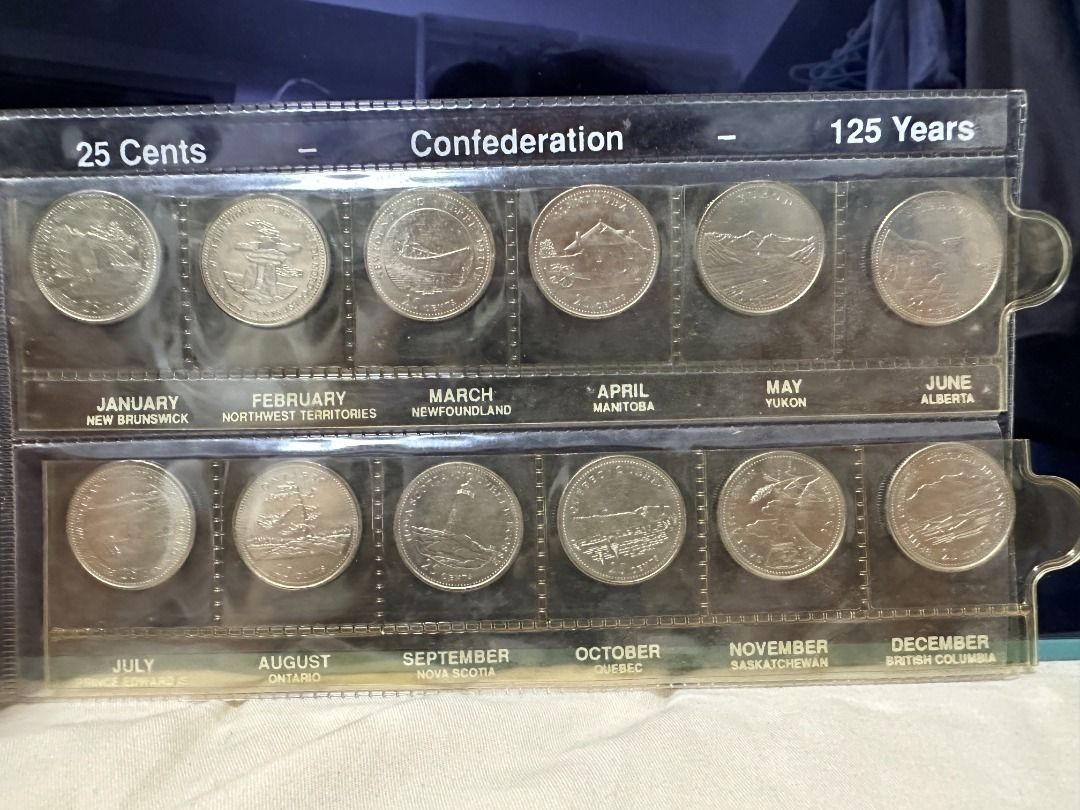 加拿大十二省25cents 幣1967-1992 Elizabeth II D G Regina Canada, 興趣及遊戲, 收藏品及紀念品,  錢幣- Carousell