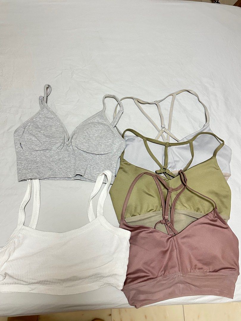 ALO BRAS - XS ( WHITE) (Category: Activewear) located in Singapore. Submitted by wardrobelover (Listing ID 1372630604, Image 1). Description: ALL XS except top left grey (S) All sold except white (without slot for paddings) $5 trackable mail $3 normal mail.