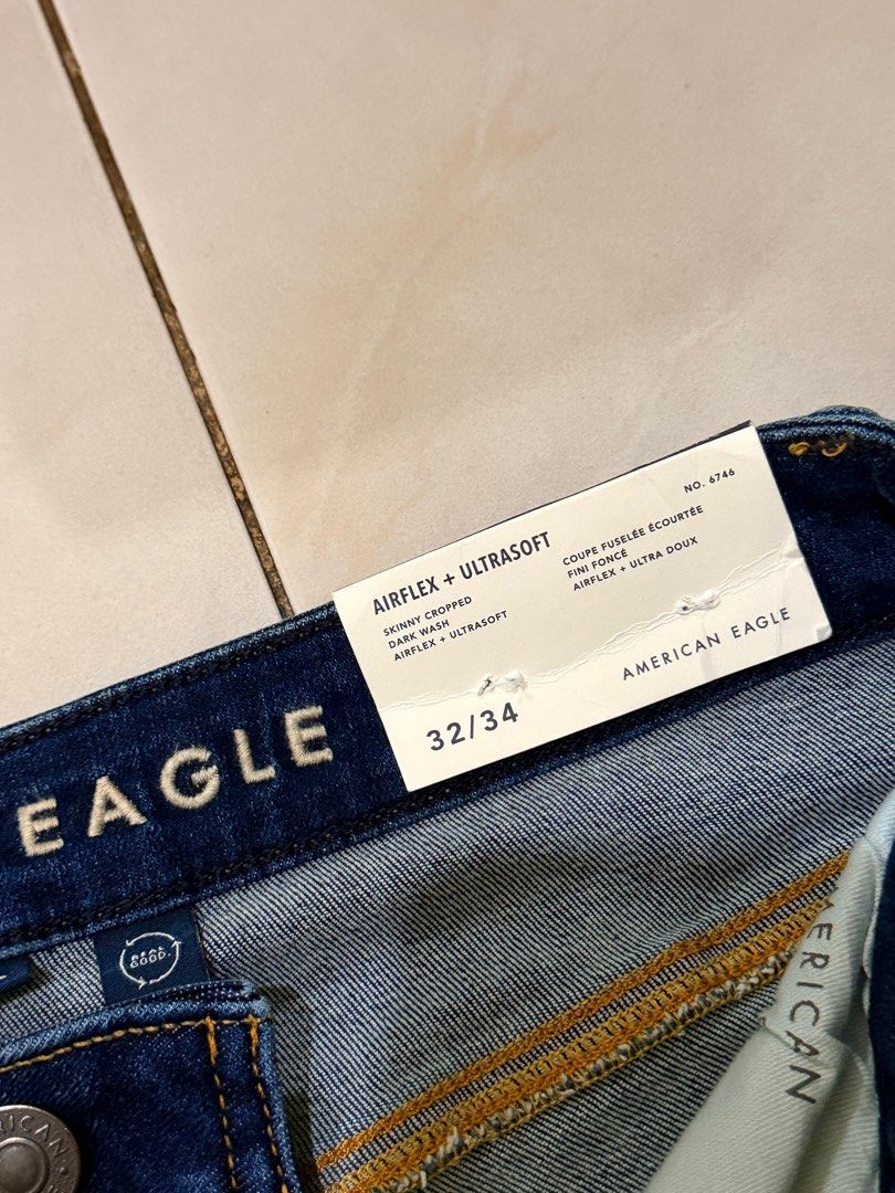 American Eagle Airflex+ Jeans (skinny cropped) (Category: Jeans) located in Makati City. Submitted by austinjon (Listing ID 1372651681, Image 3). Description: Dark wash. Ultrasoft. 📏 Measurements (inches): ▫️Length: 40 ▫️Inseam: 30 ▫️Waist: 32-34 63% COTTON / 21% RECYCLED POLYESTER / 9% VISCOSE / 5% RECYCLED COTTON / 2% ELASTANE. RFS: was gifted but it doesn’t fit me. Issue/s: Brand new, never worn. SRP: $60/ PHP 3300. https://www.ae.com/us/en/p