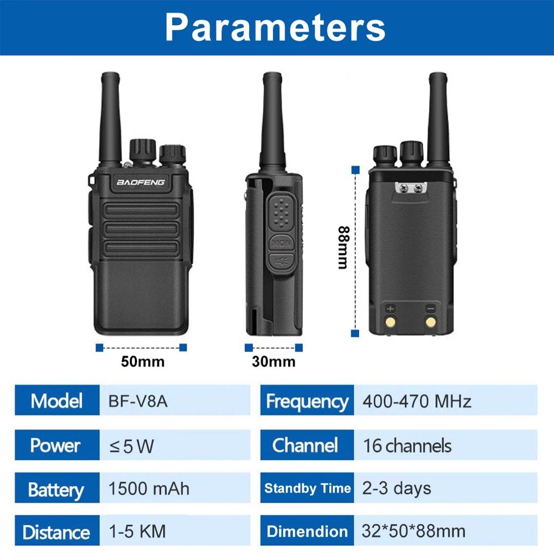 Baofeng Walkie Talkie BF-V8A (Category: Walkie-Talkie) located in Singapore. Submitted by dylanlimyh (Listing ID 1372611289, Image 1). Description: WA - +65 8477 7721 These Baofeng walkie talkies are in great condition. They are in perfect working order and have a light. The condition is perfect. They are in great condition and ready to go. They are in great condition and ready to go. They are in great condition and ready to go. They are in great