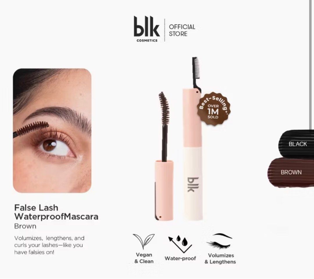 Blk false lash waterproof mascara - Brown (Category: Makeup) located in Manila. Submitted by clrty5 (Listing ID 1372499450, Image 1). Description: Wrong order Like new, opened only to find out that it’s brown Bought for 399 - selling for a discount Free shipping if within manila area.