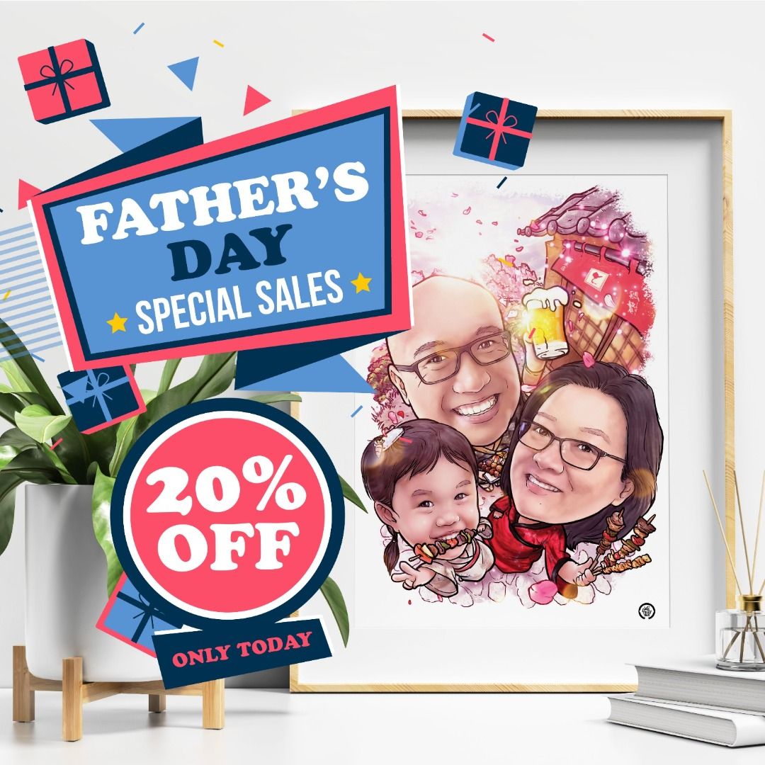 Father's Day Personalised Gift - Digital Caricature Portrait (Category: Art & Prints) located in Singapore. Submitted by letsfacethis (Listing ID 1372478596, Image 1). Description: ✨FATHER'S DAY PROMO: ENJOY 20% OFF✨ This Father’s Day, surprise him with a one-of-a-kind digital portrait that captures his personality, quirks, and all the things you love about him in a fun and creative way. Picture your best memory of him and we’ll turn your vision 