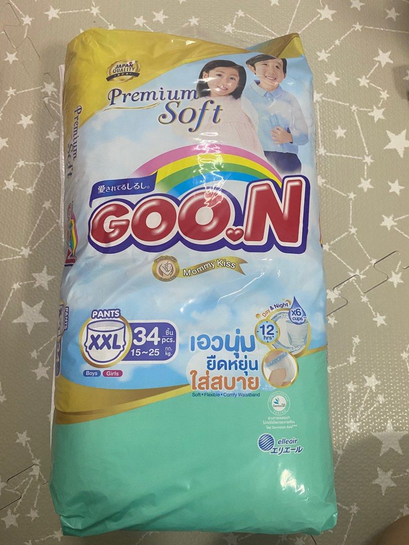 Goon Diaper Pants XXL (Category: Diapers & Baby Wipes) located in Cabuyao City. Submitted by tinld (Listing ID 1372596290, Image 2). Description: Lalamove or Grab delivery from Cabuyao Laguna Unopened SRP is 550 pesos.