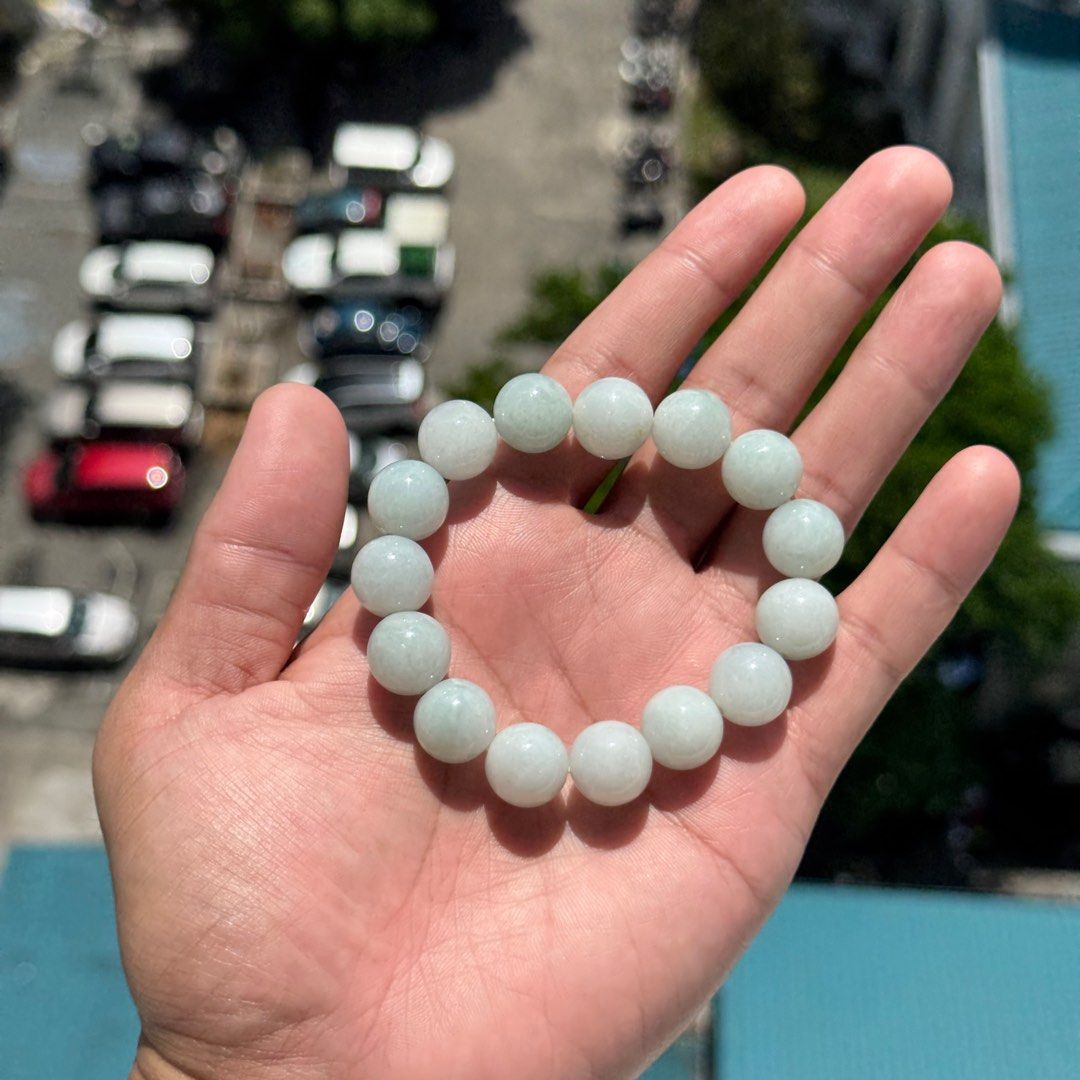 Jade Bracelet Burmese White Natural Type A (Category: Bracelets) located in Pasay City. Submitted by outmonkeys (Listing ID 1372491770, Image 1). Description: Authentic Jadeite Color: Burmese White Bead size: 13mm plus With certificate and Box Price: 10k negotiable For sure buyer PM .
