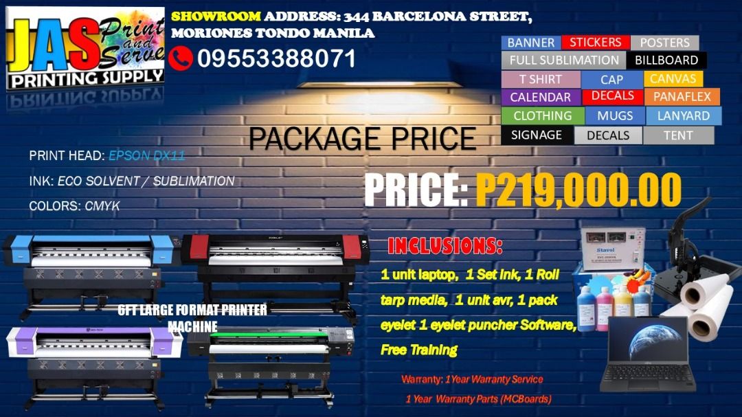 LARGE FORMAT PRINTER SUPPLIER (Category: Printers, Scanners & Copiers) located in Manila. Submitted by melvinflor41363 (Listing ID 1372536224, Image 1). Description: 🖨️ BRAND NEW LARGE FORMAT UV PRINTER – DUAL XP600 HEADS 🖨️ Perfect for high-quality, high-speed printing on many surfaces! ✅ What Makes This Printer Great? Dual XP600 Print Heads – Two print heads for faster printing and better color results. Fast Production – Great for printing in