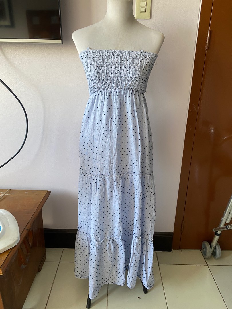 strapless cotton maxi dress Stitched Stems Embroidered Size:UK14 / L SS Azra Twill Low Back