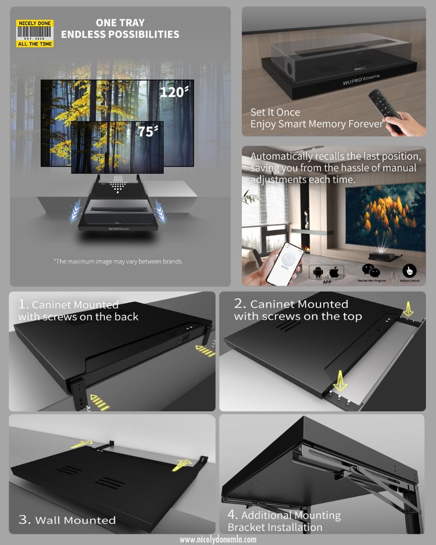 Maximize your space with the Cinema Smart Slider Tray WP7 🪄 (Category: Projectors) located in Makati City. Submitted by nicelydonemla168 (Listing ID 1372493839, Image 3). Description: designed specifically for Ultra Short Throw (UST) projectors 🎥. No more repositioning every time you watch — just slide it into place effortlessly and enjoy a perfect viewing experience, every time. 🍿📽️ 💡 Why You’ll Love It: ✅ Space-Saving Design: Maximize your