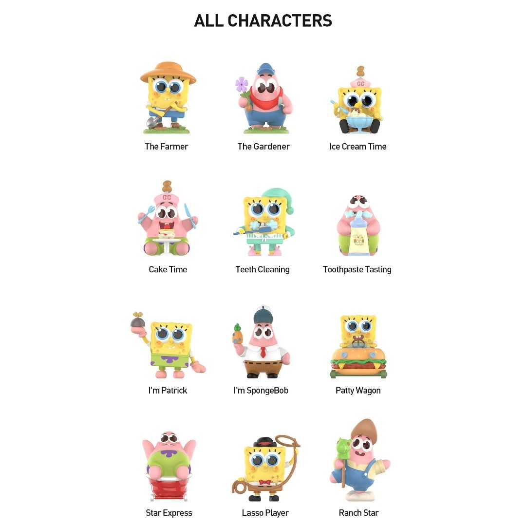 Pop Mart Spongebob Best Friends Series (Category: Designer & Blind Box Toys) located in Valenzuela. Submitted by littlechopletsph (Listing ID 1372645026, Image 3). Description: P850 EACH / P800 EACH IF BUYING 3 OR MORE The Farmer The Gardener Ice Cream Time Cake Time Teeth Cleaning Toothpaste Tasting I'm Patrick I'm Spongebob Patty Wagon Star Express Lasso Player Ranch Star - Opened box, sealed foil MOP: Gcash/BPI MOD: GGX/J&T/SDD.