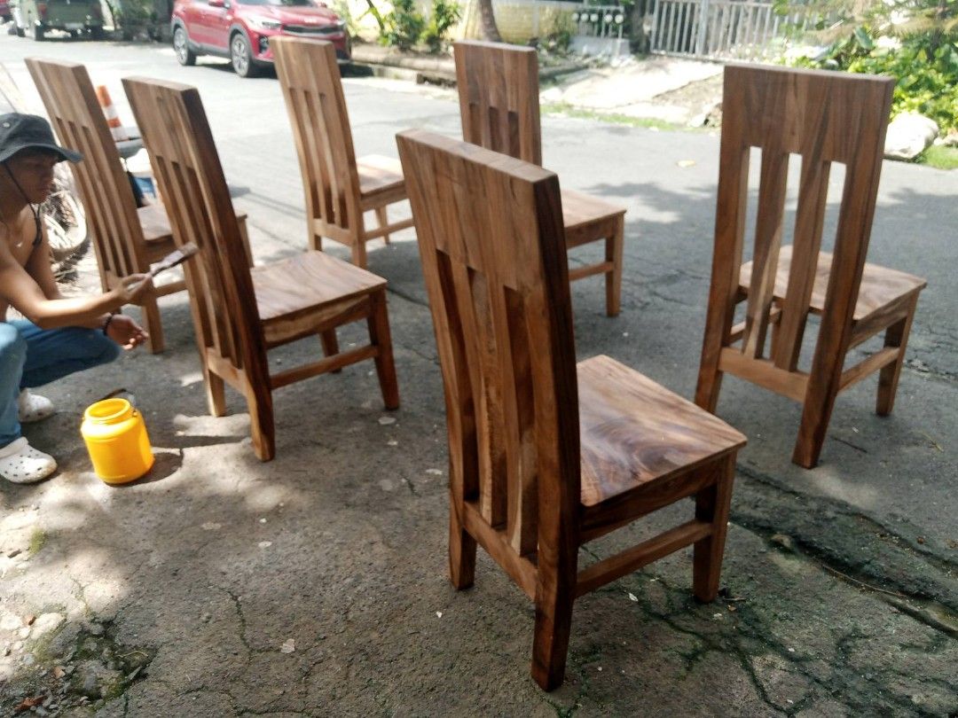 Acacia / Narra wood table with dinning Chairs (Category: Other Kitchenware & Tableware) located in Quezon City. Submitted by villaarcaupholstery (Listing ID 1375892250, Image 3). Description: made to order Acacia / Narra wood table with dinning chairs.