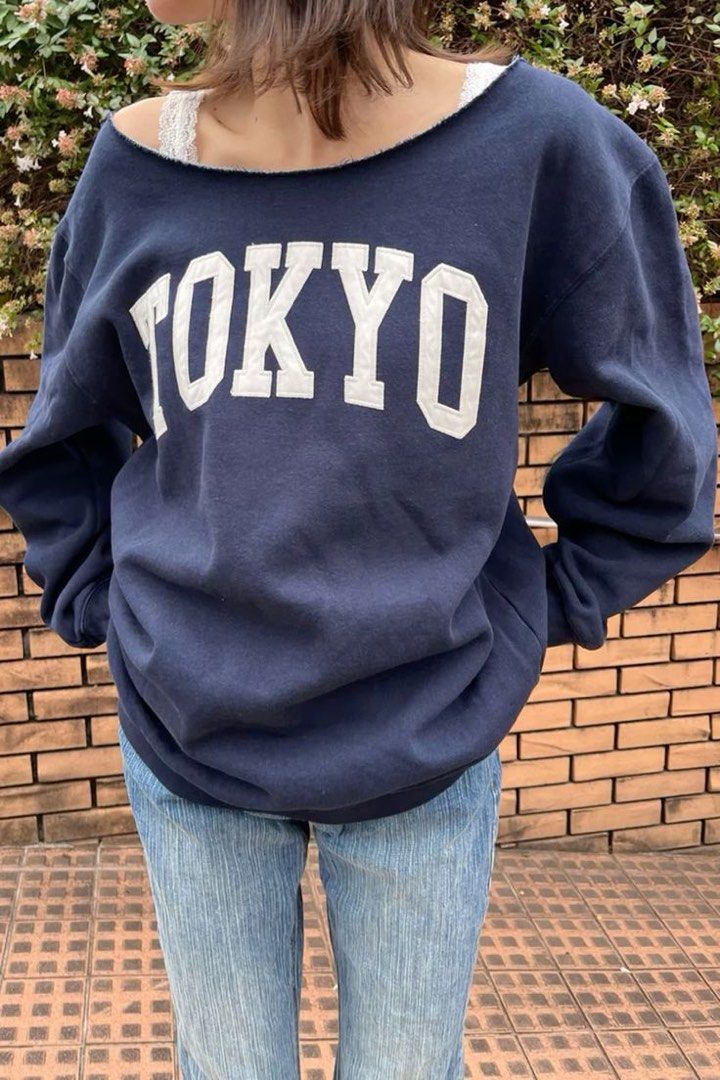 brandy Melville Tokyo erica off shoulder navy sweatshirt