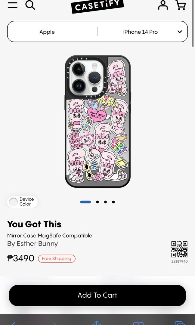 Casetify for iPhone 14 Pro (Category: Cases & Sleeves) located in Paranaque City. Submitted by jangluvr (Listing ID 1375843851, Image 3). Description: You Got This Mirror Case Magsafe Compatible by Esther Bunny personally bought this from Osaka, Japan online price = ₱3,490 store price = $80 still good as new!.