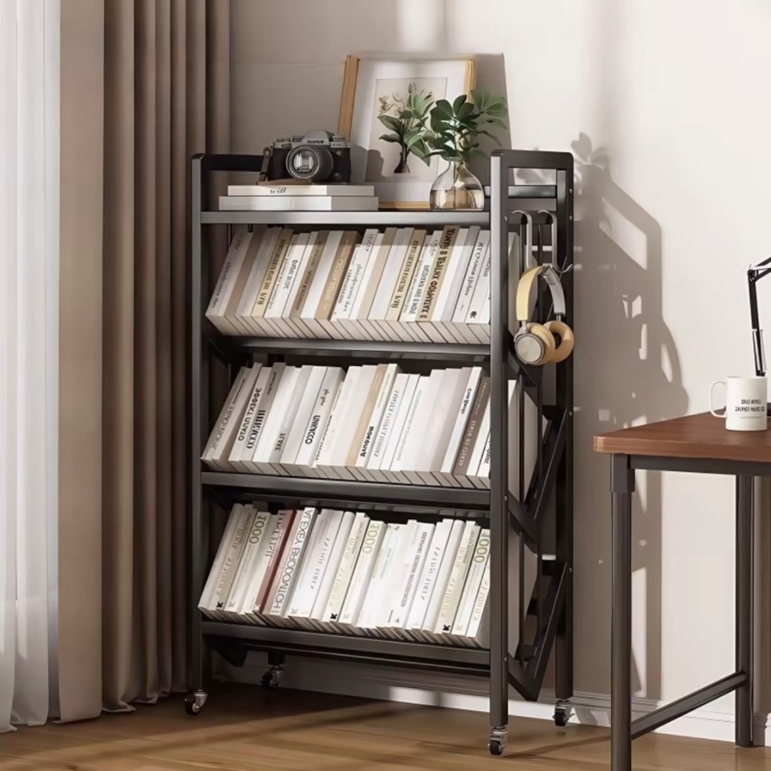 Modern Aesthetic Bookshelf Rack | Rolling Book Shelf With Wheels | Open ...