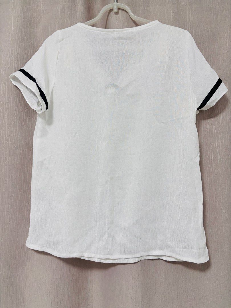 Made in korea white blouse (Category: Blouses) located in Singapore. Submitted by sparkjoy2025 (Listing ID 1375929681, Image 2). Description: Brand new without tag Bought in korea Sheer material, need to wear camisole inside. Minimalist basic white top, easy to match with any bottoms for casual or office wear. PTP: 18” Length: 23” ⚫️➰.