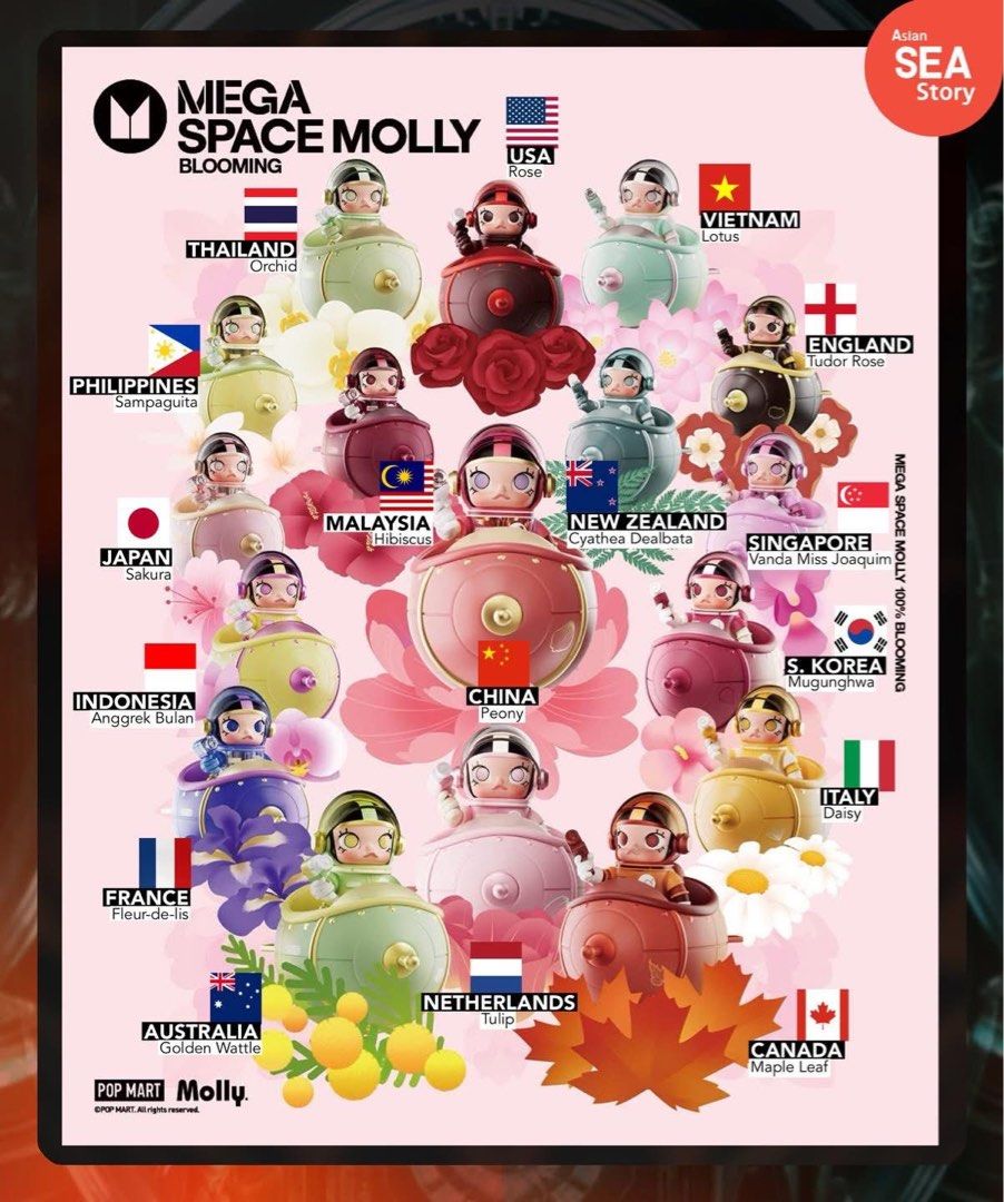 MEGA SPACE MOLLY 100% Blooming Peony牡丹 POP MART MEGA Space Molly 100% Blooming Series Peony Figurine
