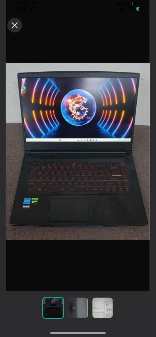 Msi gf63 i5 12 gen rtf 4050 with warranty Nov 2026 gaming laptop (Category: Laptops & Notebooks) located in Singapore. Submitted by ulinktechnology (Listing ID 1375995003, Image 1). Description: Msi gf 63 thin gaming laptop Core i5 12 gen 16gb ram Rtx 4050 graphics 512gb ssd with warranty Till Nov 2026 with receipt Selling $800 We accept trade in for your laptop macbook iPad game console or iPhone. Used or spoilt .