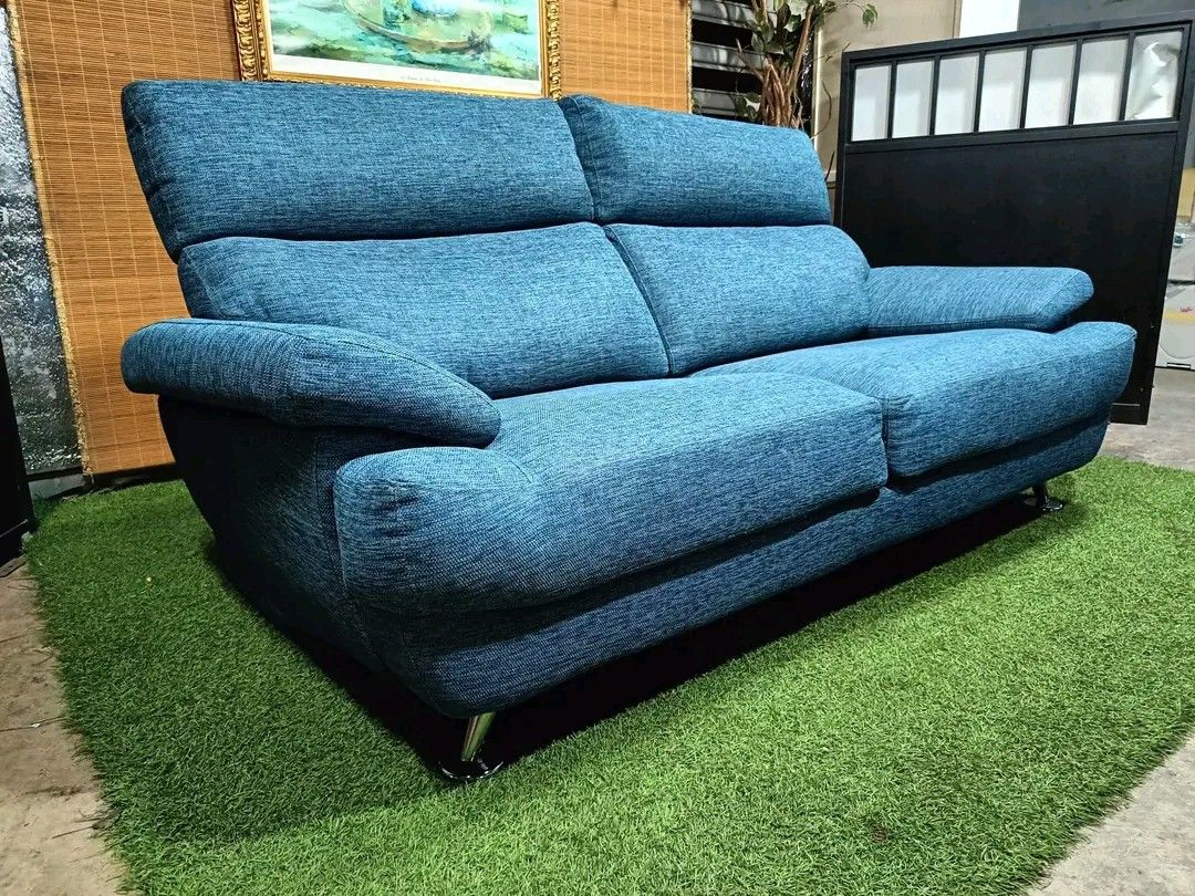 NITORI Blue Modern 3-Seater Sofa (Category: Sofas) located in Quezon City. Submitted by matetdevis13 (Listing ID 1375913930, Image 2). Description: NITORI Blue Modern 3-Seater Sofa Price : 13k Wide 3-Seater 72L x 37W x 17H seat height inches Sandalan height 35 inches In VERY good condition Code HOMEBOSS.