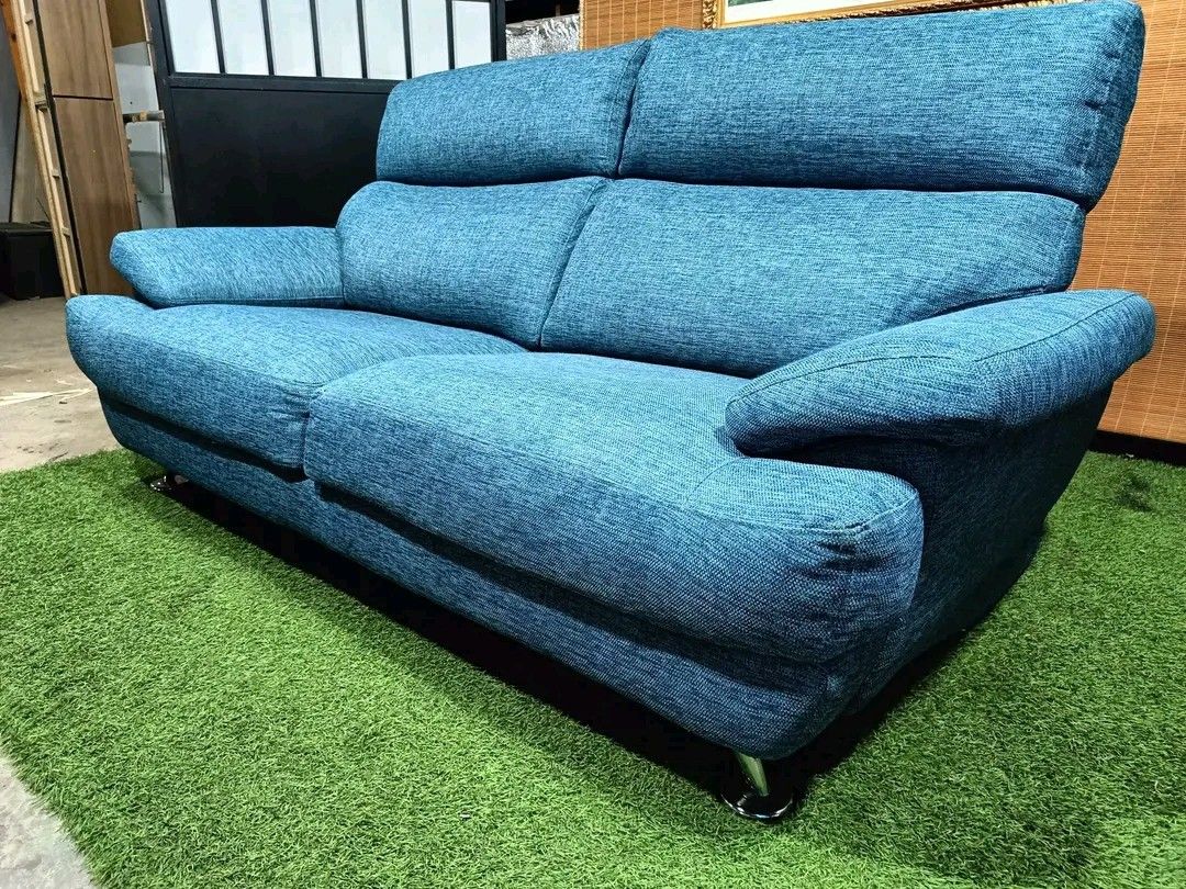 NITORI Blue Modern 3-Seater Sofa (Category: Sofas) located in Quezon City. Submitted by matetdevis13 (Listing ID 1375913930, Image 3). Description: NITORI Blue Modern 3-Seater Sofa Price : 13k Wide 3-Seater 72L x 37W x 17H seat height inches Sandalan height 35 inches In VERY good condition Code HOMEBOSS.