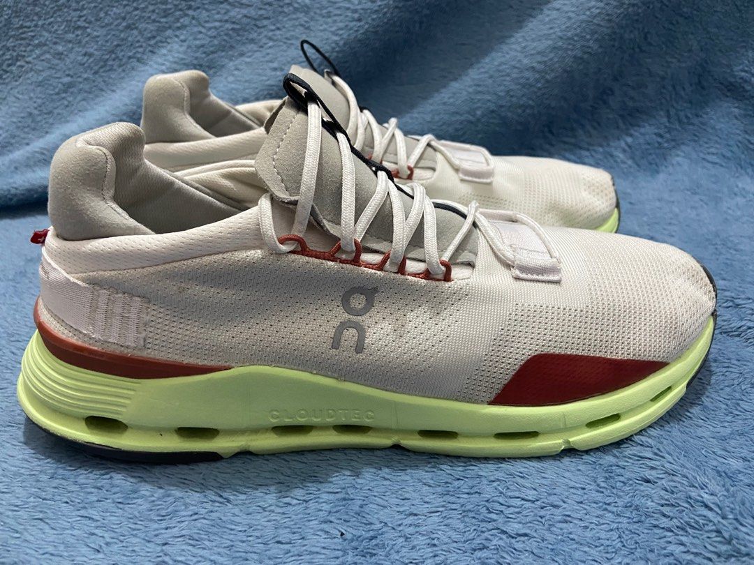 On Running CloudNova White and Limelight (Category: Sneakers) located in Cebu City. Submitted by jvlz97 (Listing ID 1375864901, Image 1). Description: Excellent Condition Sign of Use (Replaced Insole Pad) No Box.