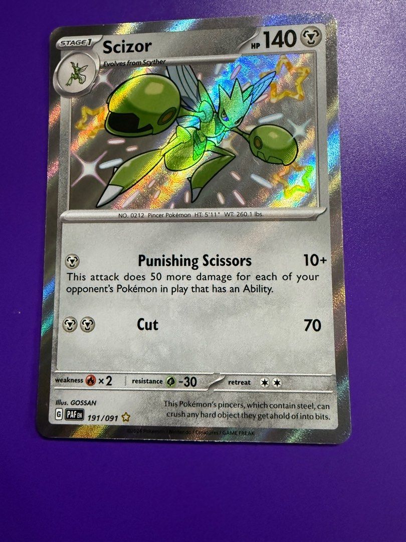 Scizor Paldean Fates shiny pokemon card 191/091, Hobbies & Toys, Toys &  Games on Carousell