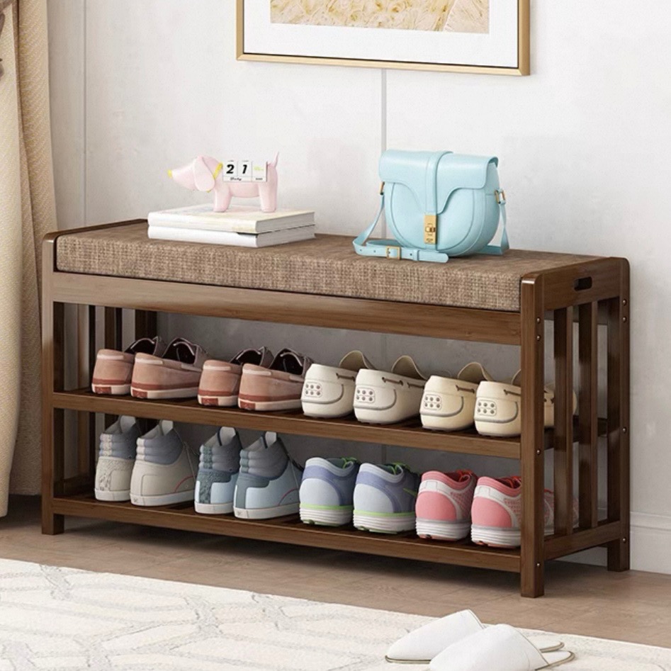 Shoe Bench With Cushion | Entryway Shoe Rack Bench | Wooden Shoe ...