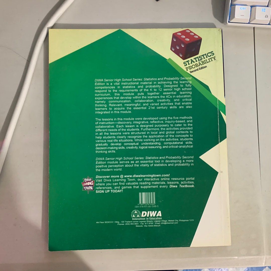 Statistics Probability SHS Book (Category: Textbooks) located in Angeles City. Submitted by nardfits (Listing ID 1375941501, Image 2). Description: Mop Gcash Shipped Thru J&T Express Loc: Angeles City , Pampanga 📍 Add Shipping fee ₱54-100 depends on location.