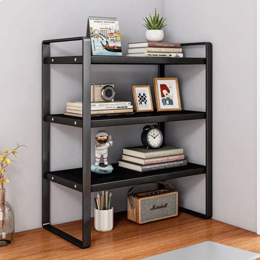 Shelf Stack Desk Three Tier Tabletop Shelf | Desktop Storage Bookshelf Rack | White ...