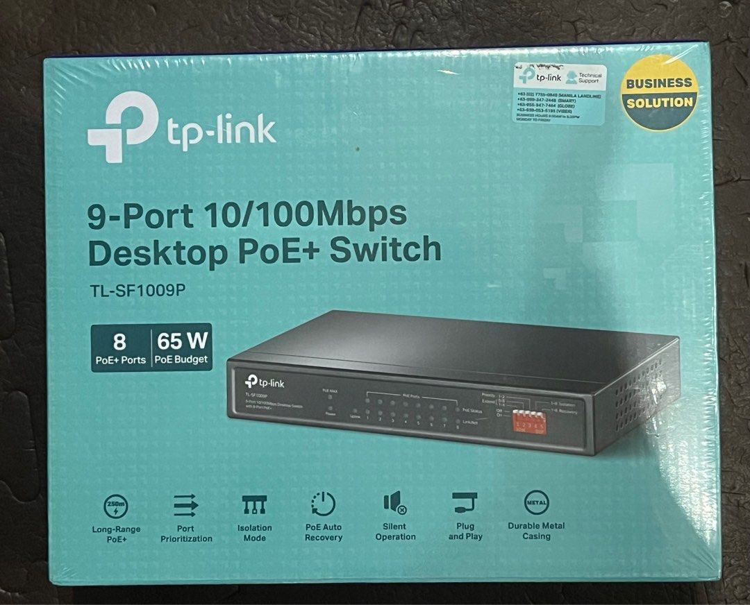 TPLink 9port 10/100mbps desktop poe+ switch (Category: Networking) located in Quezon City. Submitted by gabtek_cctv (Listing ID 1375962951, Image 1). Description: TPLink TL- SF1009P.