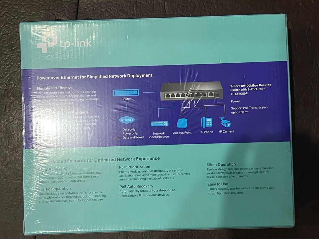 TPLink 9port 10/100mbps desktop poe+ switch (Category: Networking) located in Quezon City. Submitted by gabtek_cctv (Listing ID 1375962951, Image 2). Description: TPLink TL- SF1009P.