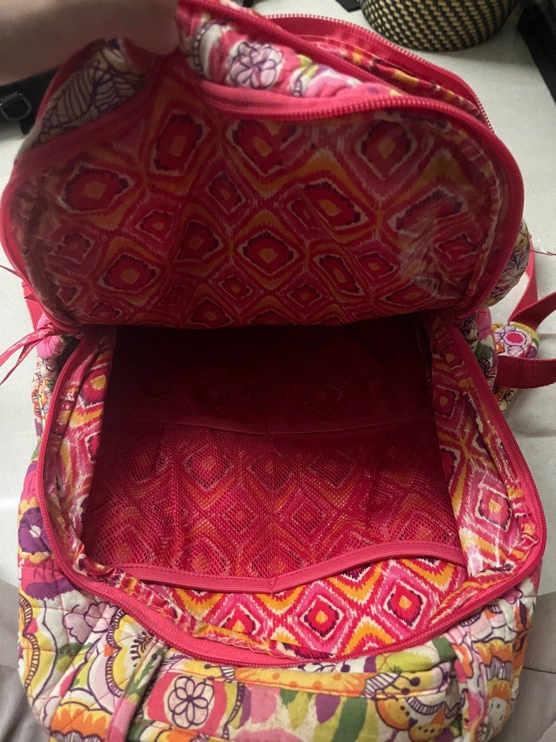 Vera Bradley Backpack Floral Print (Category: Diaper Bags & Wetbags) located in Singapore. Submitted by effdee (Listing ID 1375976903, Image 3). Description: Vera Bradley baby backpack with vibrant floral print. Features multiple zippered compartments and a quilted design. Pink accents and spacious interior with additional pockets. Ideal for everyday use or travel..