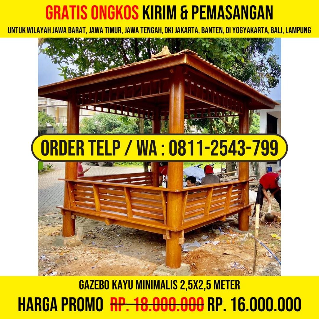 WA : 0811-2543-799, Gazebo Restaurant 2,5x2,5 Atap Sirap Ulin, Lamongan (Kategori: Furnitur Antik) berada di Jakarta Barat. Dikirim oleh lastanilay73700 (ID iklan 1375842660, Gambar 2). Deskripsi: HP/WA: 0811-2543-799, Kami Adalah Produsen Gazebo Kayu, Rumah Kayu, Gazebo Minimalis, Rumah Kayu Minimalis, Gazebo Murah, Rumah Kayu Modern, Gazebo Taman, Gazebo Jepara, Gazebo Gardens, Rumah Kayu Knockdown. Detail Produk : * Bahan Kayu Berkualitas * Uk