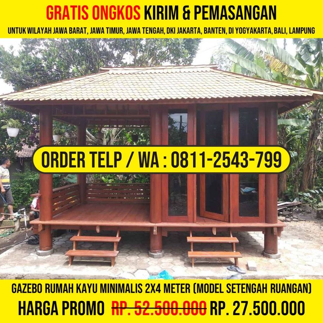 WA : 0811-2543-799, Rumah Kayu Gazebo Taman 2x4 Atap Sirap Ulin, Lumajang (Kategori: Furnitur Antik) berada di Jakarta Barat. Dikirim oleh selmamujay64356 (ID iklan 1375855105, Gambar 1). Deskripsi: HP/WA: 0811-2543-799, Kami Adalah Produsen Gazebo Kayu, Rumah Kayu, Gazebo Minimalis, Rumah Kayu Minimalis, Gazebo Murah, Rumah Kayu Modern, Gazebo Taman, Gazebo Jepara, Gazebo Gardens, Rumah Kayu Knockdown. Detail Produk : * Bahan Kayu Berkualitas * 