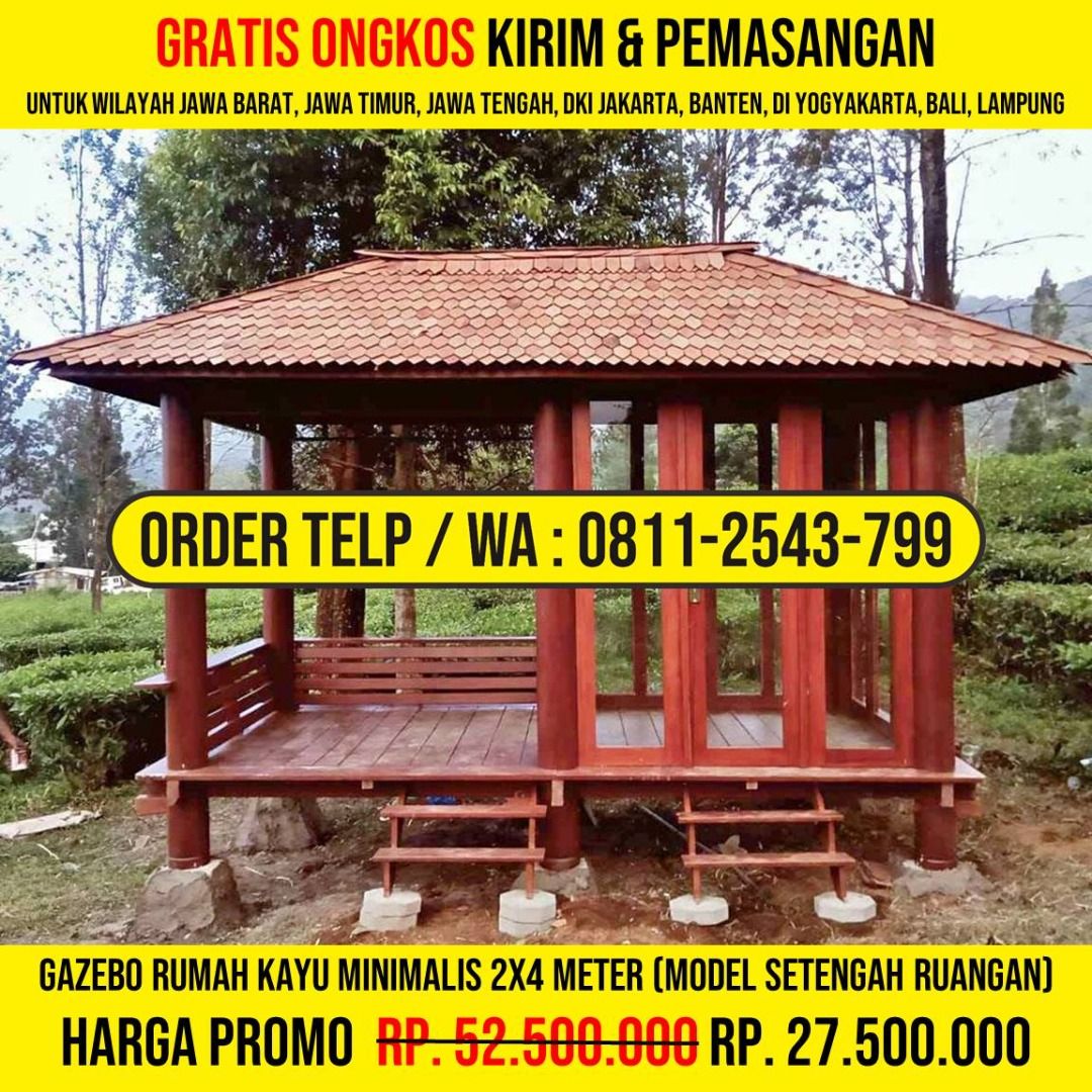 WA : 0811-2543-799, Rumah Kayu Gazebo Taman 2x4 Atap Sirap Ulin, Lumajang (Kategori: Furnitur Antik) berada di Jakarta Barat. Dikirim oleh selmamujay64356 (ID iklan 1375855105, Gambar 3). Deskripsi: HP/WA: 0811-2543-799, Kami Adalah Produsen Gazebo Kayu, Rumah Kayu, Gazebo Minimalis, Rumah Kayu Minimalis, Gazebo Murah, Rumah Kayu Modern, Gazebo Taman, Gazebo Jepara, Gazebo Gardens, Rumah Kayu Knockdown. Detail Produk : * Bahan Kayu Berkualitas * 