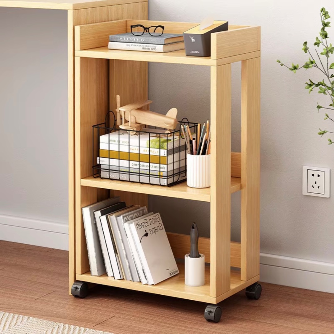 Wooden Rolling Storage Shelf | Desktop Storage Rack With Wheels | Open ...