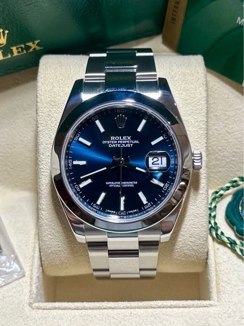 2018 Rolex Datejust 41mm Blue Dial 126300 (Category: Luxury Watches) located in Manila. Submitted by hourglassgalleryph (Listing ID 1376204521, Image 1). Description: LOWEST FIND‼️ 🏷️ ₱465k only! - still negotiable 2018 Rolex Datejust 41mm Blue Dial Ref no. 126300 (not 116) Mint Like New 9.8/10 cond. (caseback sticker intact) Complete Set. Full Links. Trades accepted. Open for Authentication. Guaranteed Authentic or Money Back. Meet ups : Metro 
