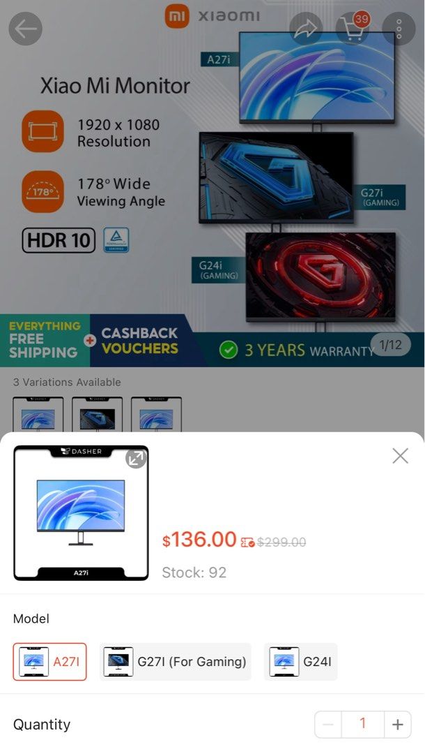 27 inch Xiaomi monitor A27i slightly used - 3 years warranty!62863060213505113