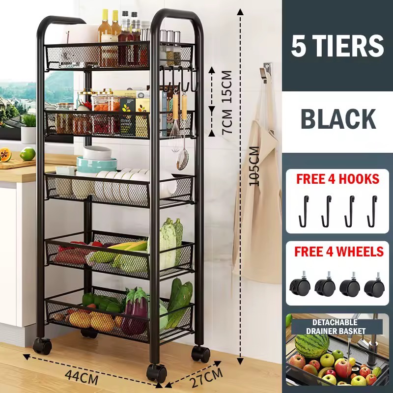 5-Tier Kitchen Storage Rack | Metal Vegetable Shelf | Multipurpose ...