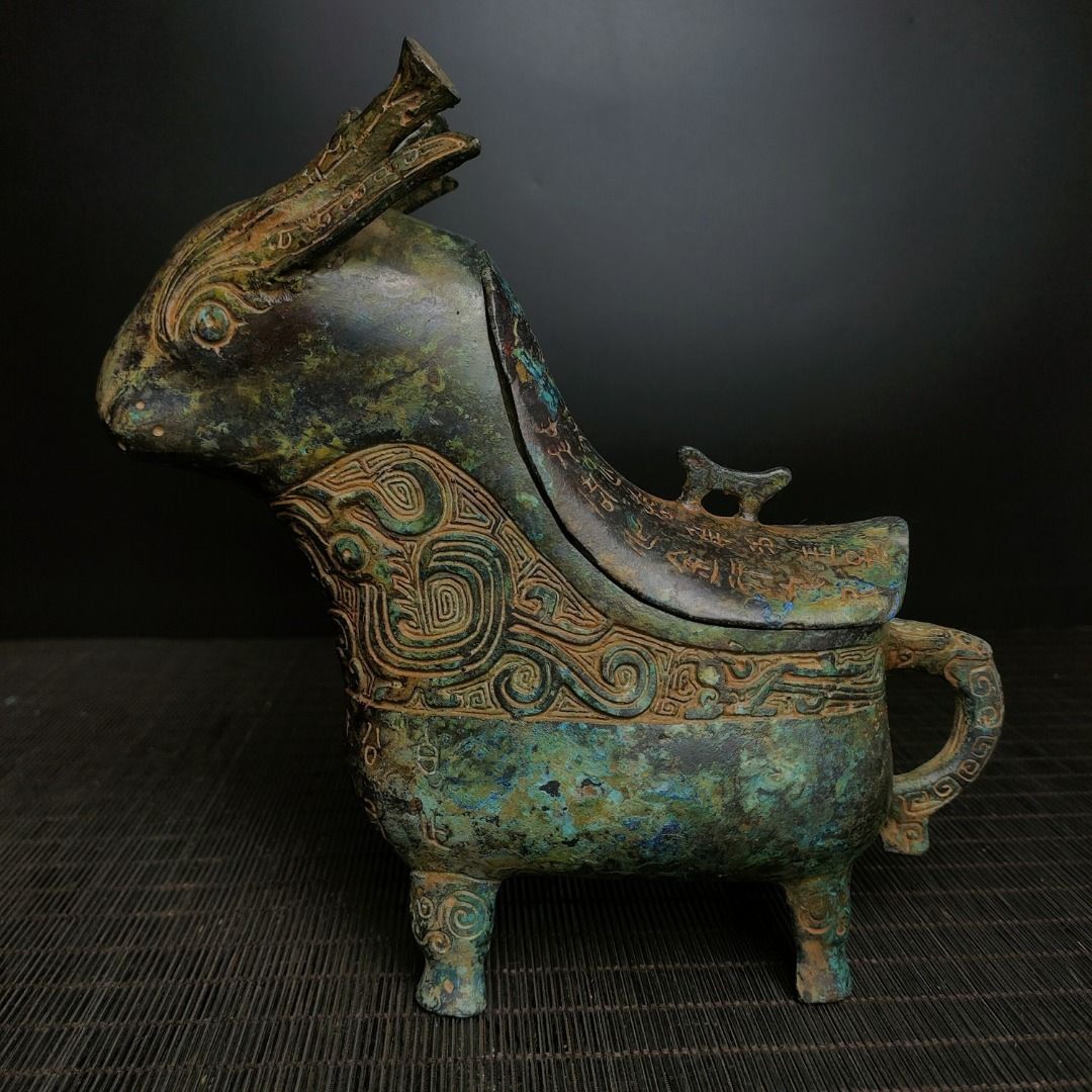 古董，藏友旧藏寄売，青銅製，「商獸面紋提梁器」祭祀品，附葬品，文房置物，賞物。 古董，藏友旧藏寄売，青銅製，「商獸面紋提梁器」祭祀品，附葬品