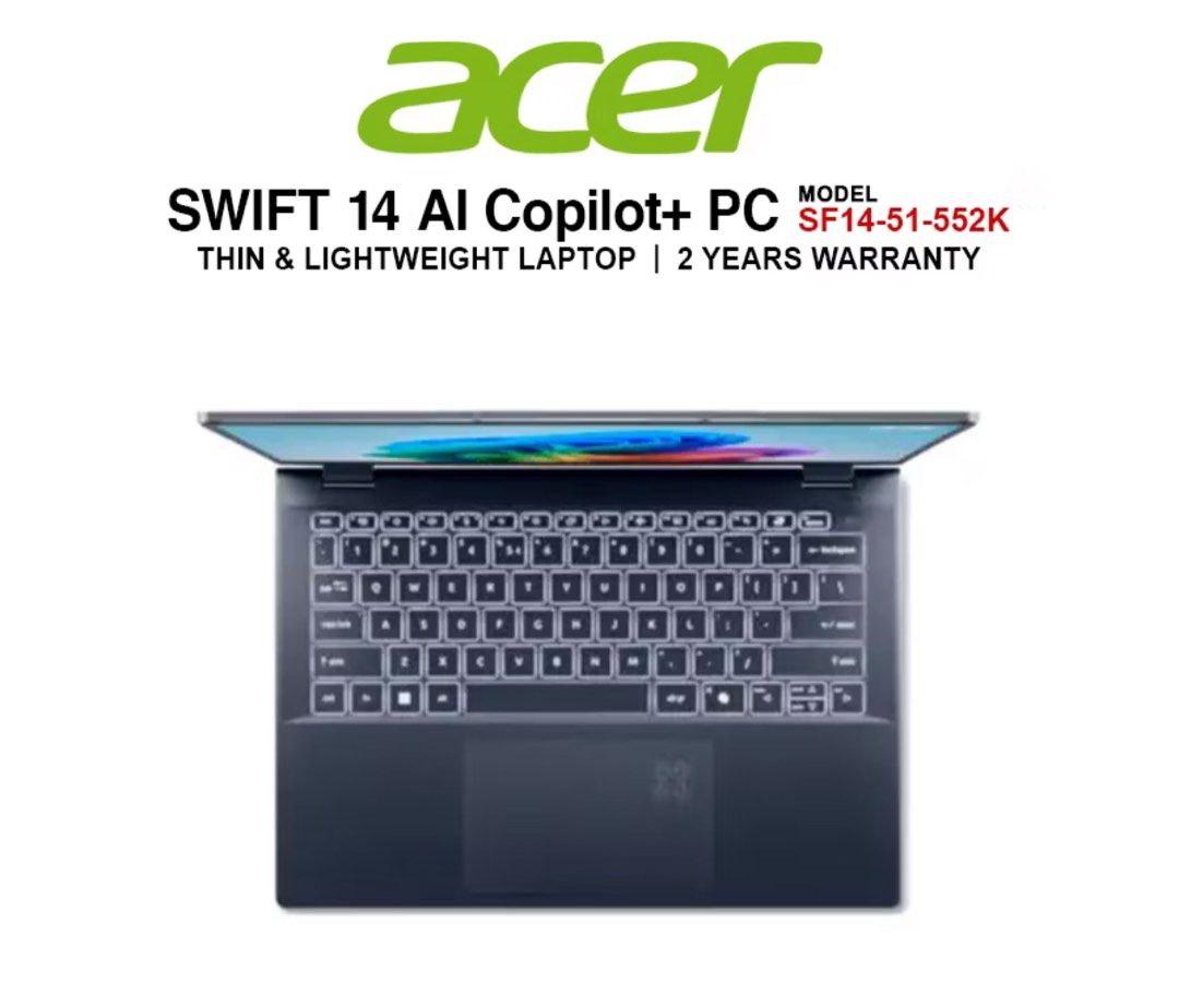 ACER SWIFT 14 AI CO PILOT (SF14-51552K) (Category: Laptops & Notebooks) located in Singapore. Submitted by chiamzhilinn (Listing ID 1376097601, Image 1). Description: Colour: Stream Blue Brand new in box, yet to open Usual Price; $1,699 Letting go at $1500 (if you’ve found a lower deal, please let me know, I can match).