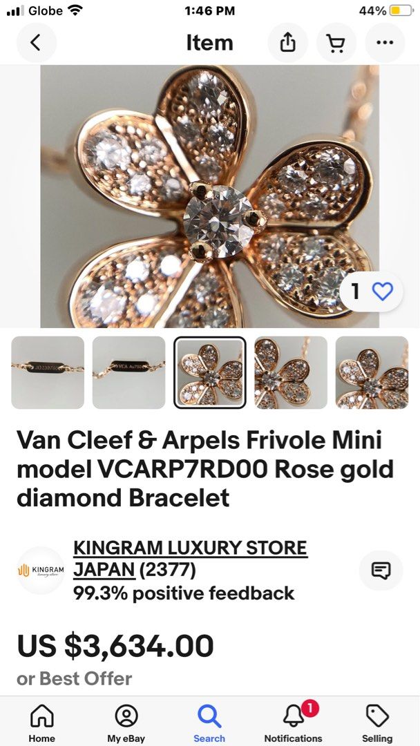 Auth Van cleef mini frivole diamond bracelet (Category: Luxury Accessories) located in Muntinlupa City. Submitted by shoebizzness (Listing ID 1376076347, Image 1). Description: Guaranteed 💯 authentic Rg 6.25 to 6.75 inches length 2.5 grams Complete assay marks ( last loop) No certificate only vca box Rfs: buying something new Pls do your research in buying preloved jewelry go to eBay usa 1stdibs etc so we don’t waste each other’s time. If you wa