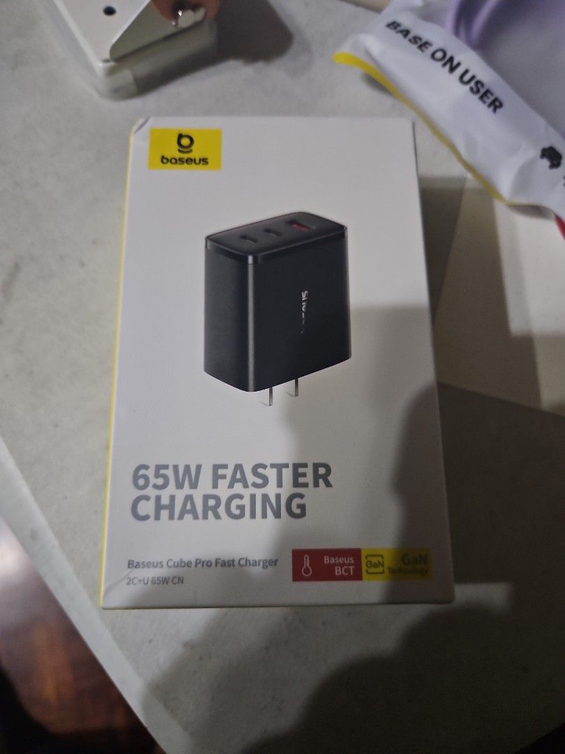 Baseus 65W Fast Charger (Category: Chargers & Cables) located in Quezon City. Submitted by curatedbygel (Listing ID 1376161850, Image 1). Description: extra.