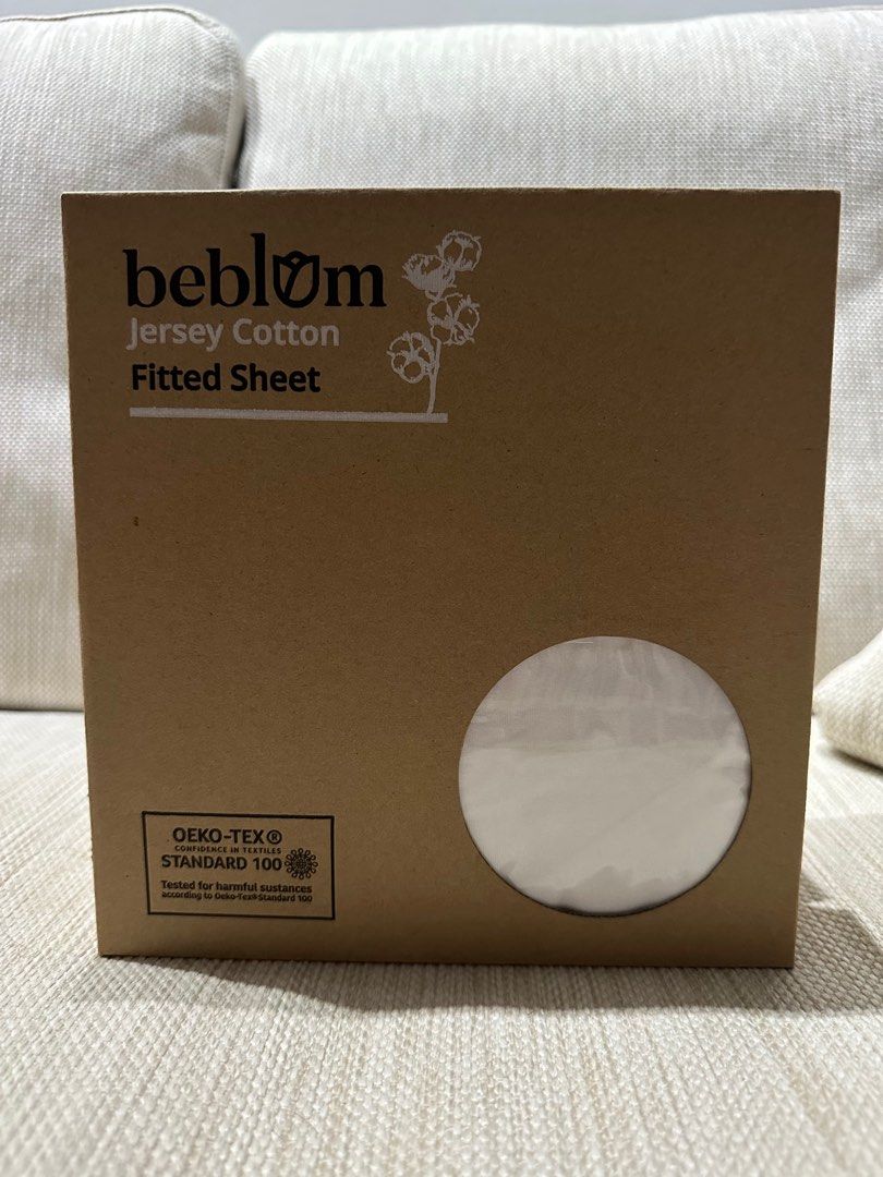 Beblum Jersey Cotton Fitted Sheet - Ivory (Category: Cots & Cribs) located in Singapore. Submitted by morningdewx (Listing ID 1376199083, Image 1). Description: Beblum Jersey Cotton Fitted Sheet. OEKO-TEX STANDARD 100 certified. Ivory colour. Size: 130 x 70cm Made from 100% cotton..
