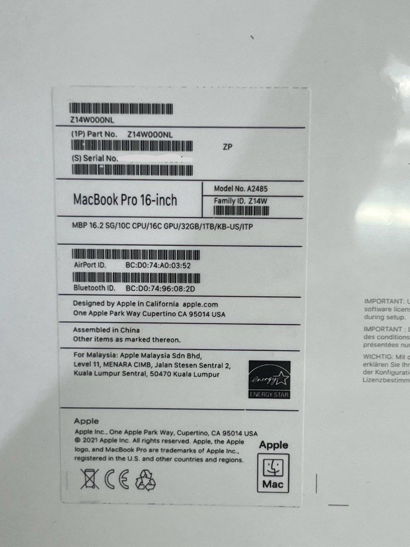 Brand New Apple MacBook Pro (16-inch, 2021) Space Gray | 10C CPU 16C GPU 32GB 1TB62853056543746111