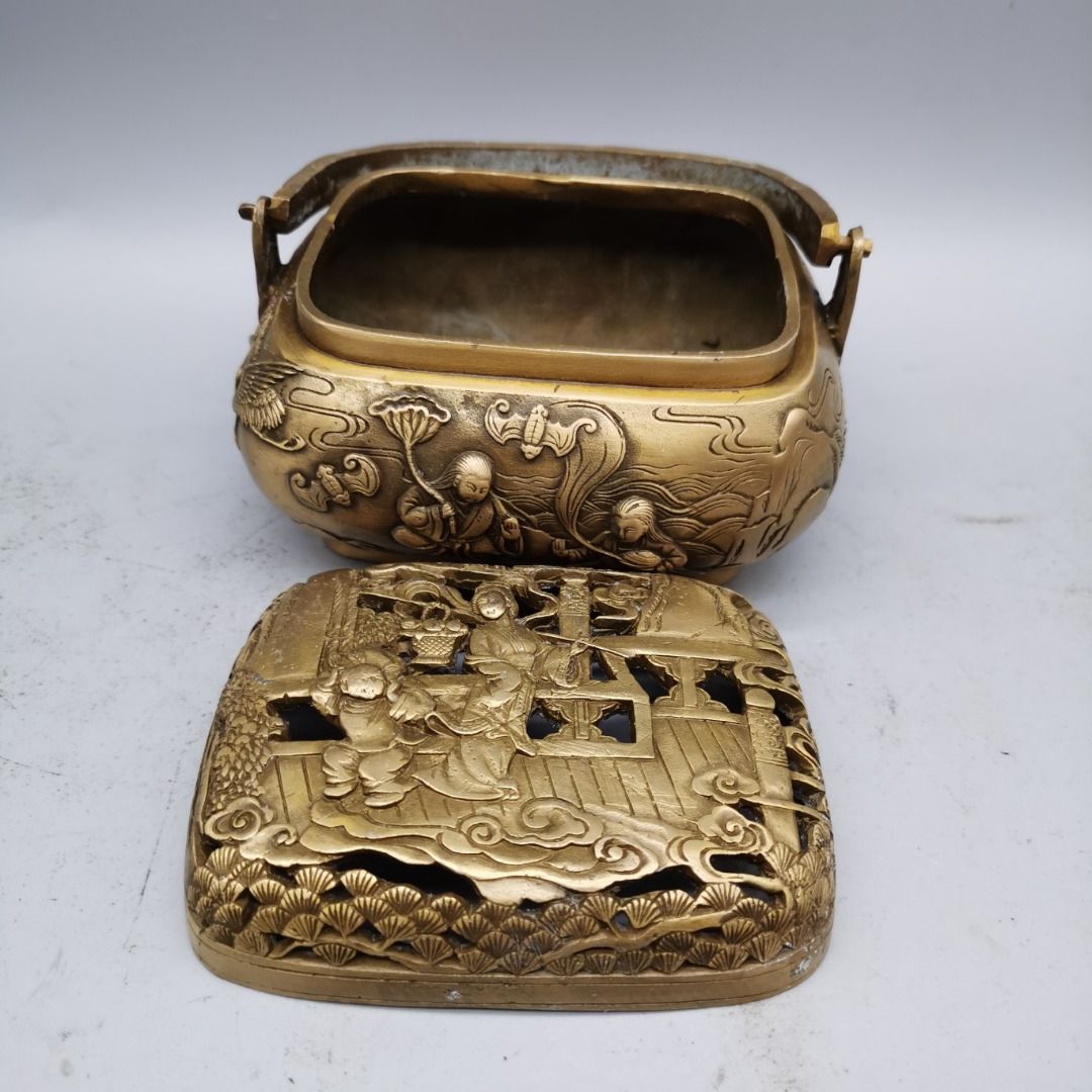 銅器 蘭花暖手炉 手提げ炉 香炉 茶道檀香炉 装飾品 工芸品 置物