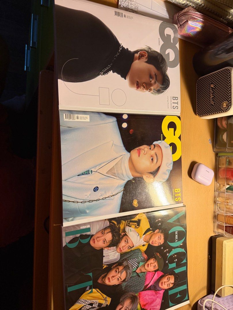 BTS Magazines in GQ and Vogue (Category: Magazines) located in Manila. Submitted by assortedmixies (Listing ID 1376172782, Image 1). Description: 800 for the 3!! sale!! scanned it once then stored, bought this for 800 each plus shipping now selling for 1200 for the 3. #jungkook #V #BTS.