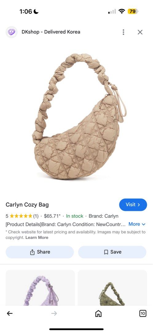 carlyn (Category: Luxury Bags & Wallets) located in Lipa City. Submitted by thyra06 (Listing ID 1376085940, Image 3). Description: Carlyn cloud bag good as new super ganda nito actual twoway shoulder bag/Croosbody.