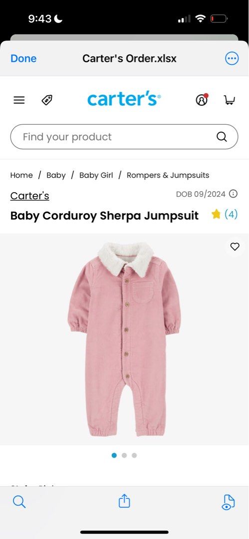 Carter's Baby Corduroy Sherpa Jumpsuit, 12mo (Category: Babies & Kids Fashion) located in Singapore. Submitted by snuufiloops (Listing ID 1376172270, Image 1). Description: .