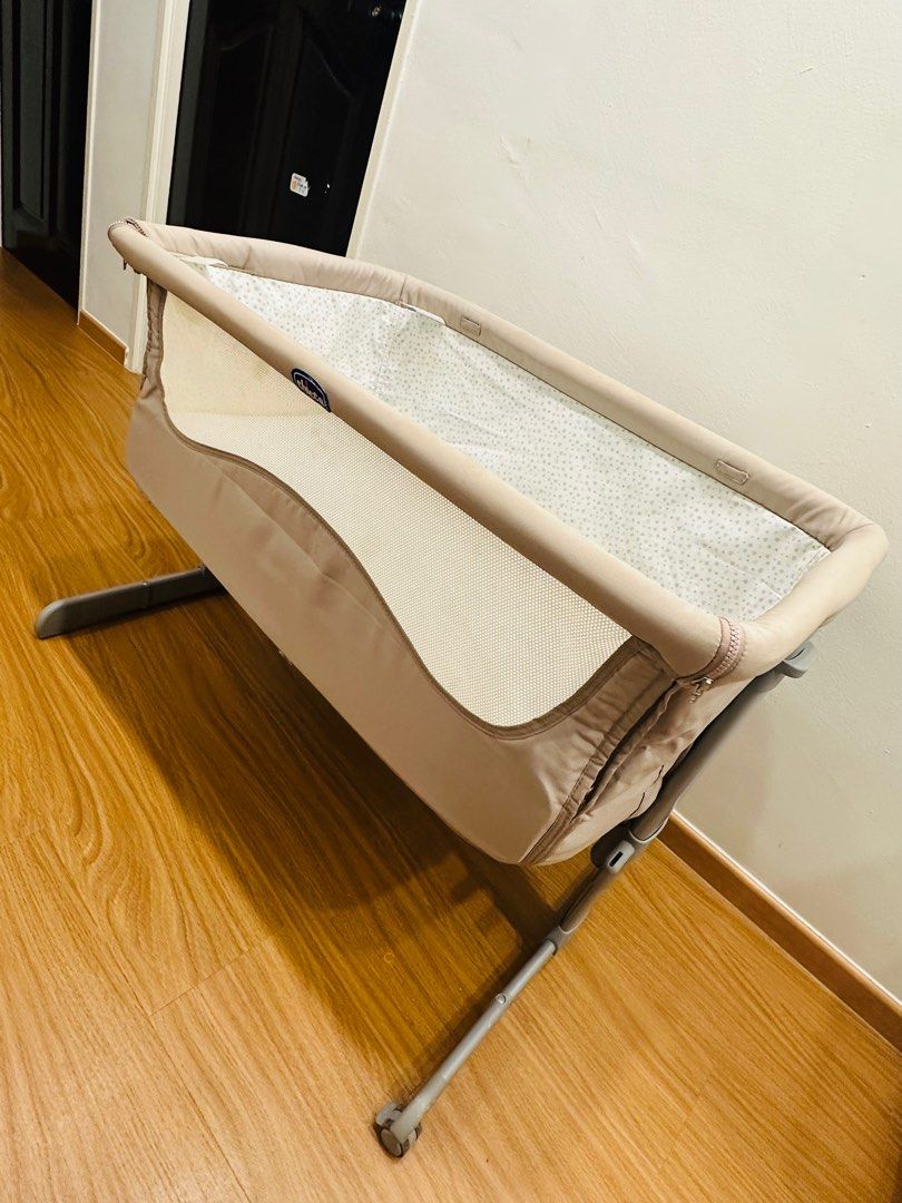 Chicco - Co-Sleeper Next2Me - Baby Cradle - Adjustable Height - Safe Installation - Baby Bed Including Mattress - Light Brown (Sand) (Category: Infant Playtime) located in Singapore. Submitted by leohenry (Listing ID 1376161740, Image 1). Description: Clearing out the storeroom and letting this go to make space. • Adjustable height, foldable feet, and breathable mesh sides • Clean and in good condition • Easy to move and store.
