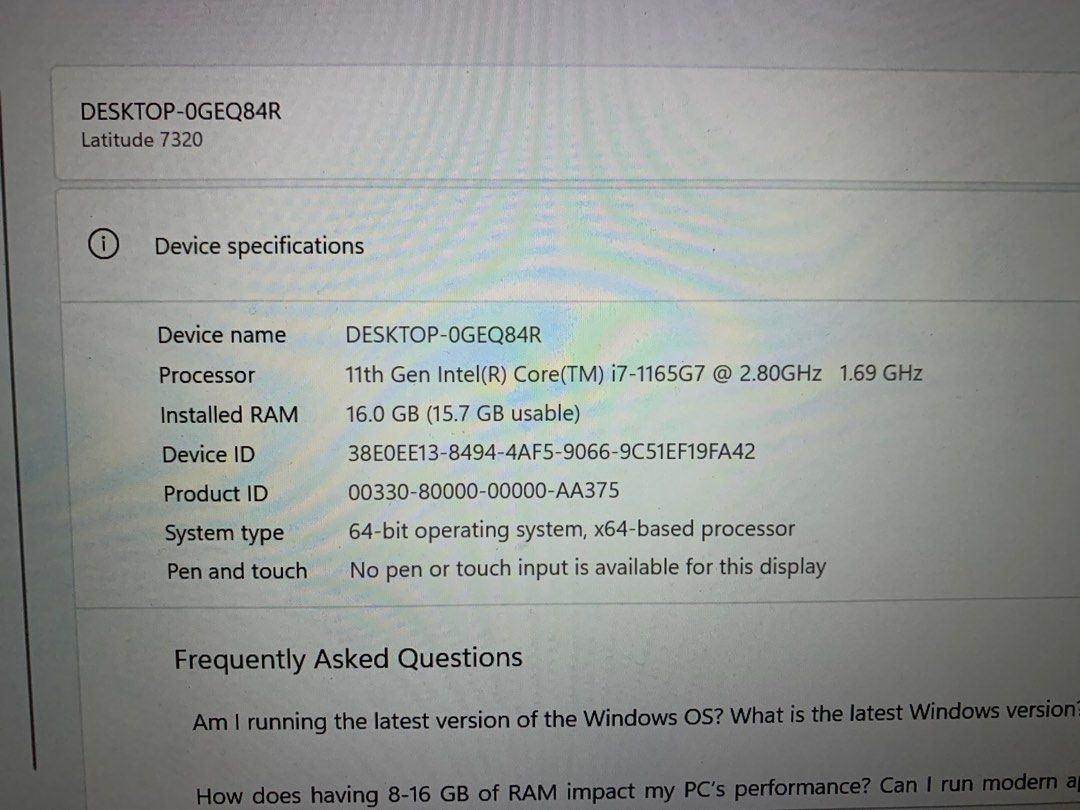 Dell Latitude 7320 Laptop, 11th Gen Intel,SSD 512 GB62863060286979111